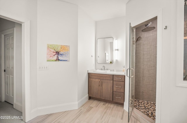 1 Wild Magnolia Ct, Okatie, SC 29909 - full bath with a stall shower, vanity, baseboards, and wood finished floors