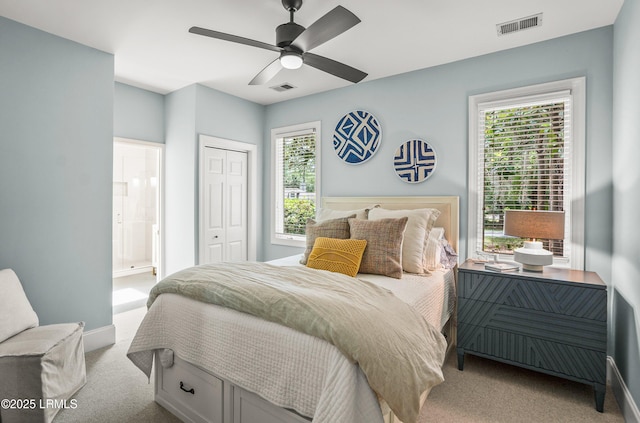 1 Wild Magnolia Ct, Okatie, SC 29909 - bedroom with carpet floors, baseboards, a closet, connected bathroom, and a ceiling fan