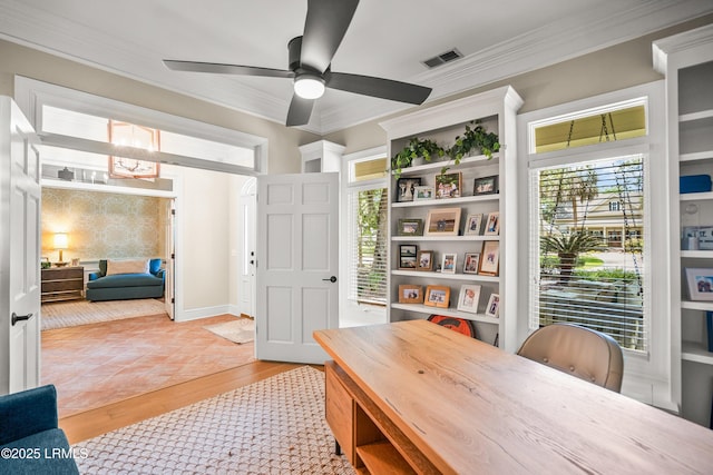 1 Wild Magnolia Ct, Okatie, SC 29909 - home office featuring crown molding, a ceiling fan, and light wood-type flooring