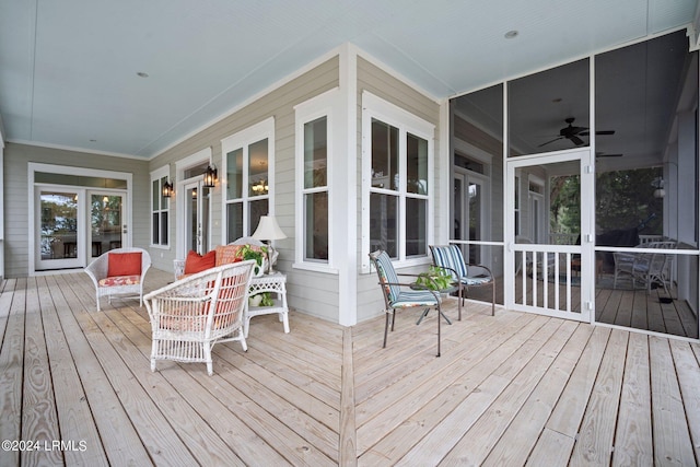 wooden terrace with ceiling fan