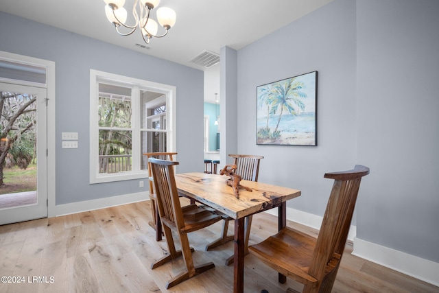 dining room with an inviting chandelier and light wood-type flooring