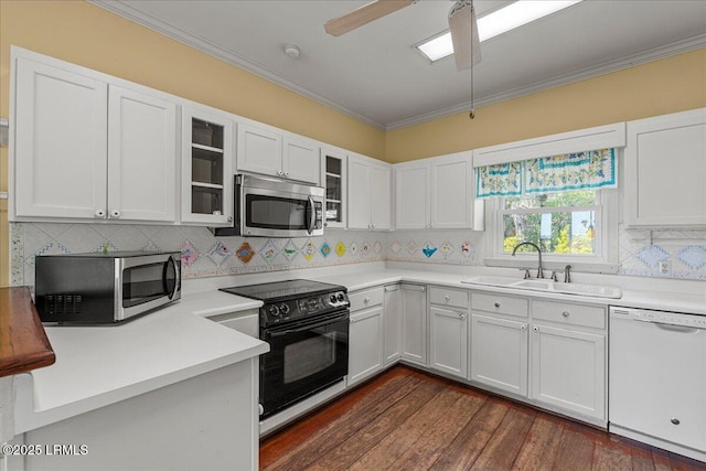 10 Broomfield Ln, Beaufort, SC 29907 - kitchen featuring stainless steel microwave, dishwasher, black / electric stove, a sink, and crown molding