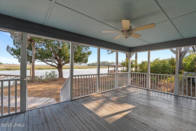 10 Broomfield Ln, Beaufort, SC 29907 - wooden terrace featuring a water view and a ceiling fan