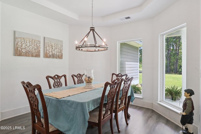100 Drayton Dr, Ridgeland, SC 29936 - dining room featuring a chandelier, a tray ceiling, and dark wood-style flooring