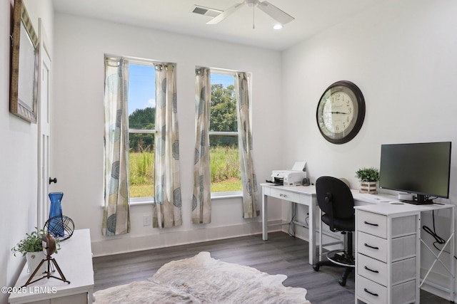 100 Drayton Dr, Ridgeland, SC 29936 - office area featuring ceiling fan, dark wood-type flooring, and recessed lighting
