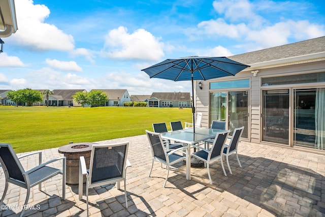 view of patio / terrace featuring an outdoor fire pit and outdoor dining space