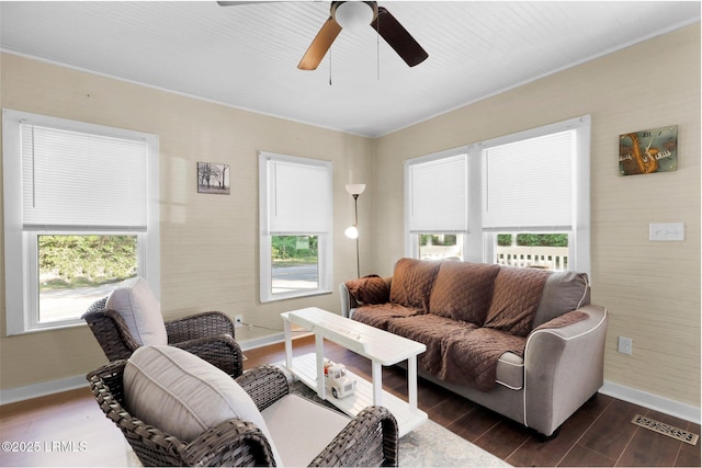 123 Moore St, Walterboro, SC 29488 - living area with dark wood finished floors and ceiling fan
