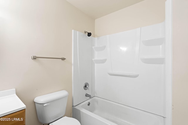 full bathroom featuring shower / washtub combination, toilet, and vanity