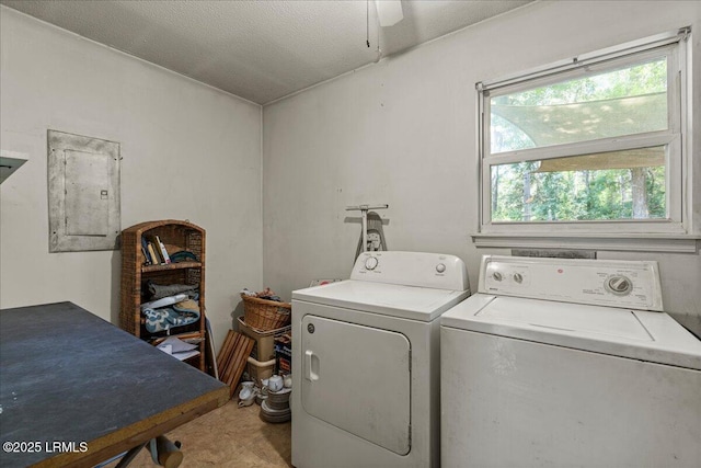 3003 Cherry Blvd, Beaufort, SC 29902 - laundry area with washer and clothes dryer, electric panel, and ceiling fan