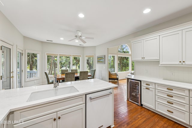 8 Chechessee Cir, Okatie, SC 29909 - kitchen with white cabinetry, a ceiling fan, recessed lighting, dishwasher, and wine cooler