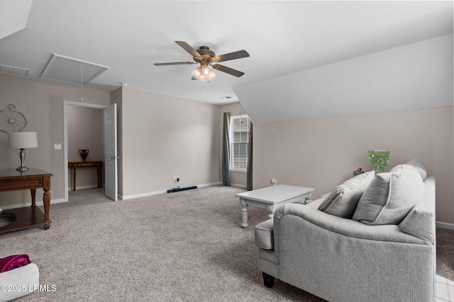 176 Pickett Mill Blvd, Bluffton, SC 29909 - living area featuring attic access, a ceiling fan, and light carpet