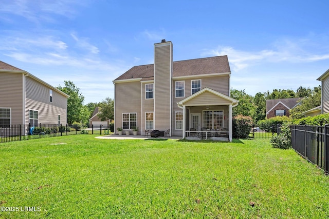 176 Pickett Mill Blvd, Bluffton, SC 29909 - back of house with a patio area, a chimney, a sunroom, and a fenced backyard