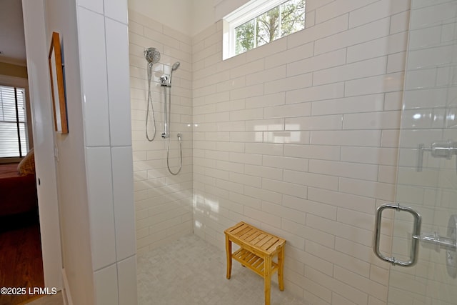 bathroom with a shower stall