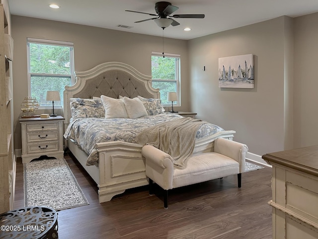 2410 Pine Ct N, Beaufort, SC 29902 - bedroom featuring dark wood-style flooring, recessed lighting, ceiling fan, and baseboards