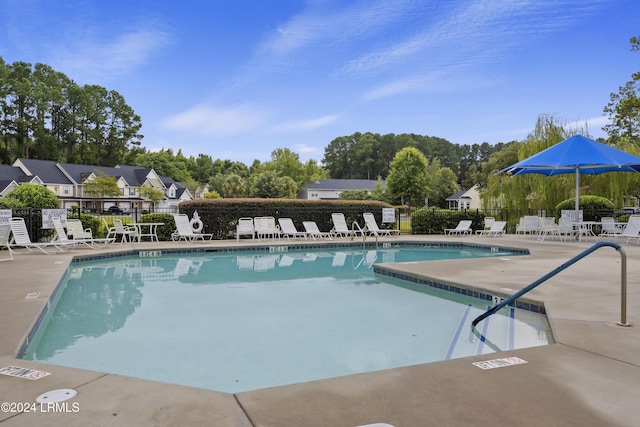 view of swimming pool with a patio