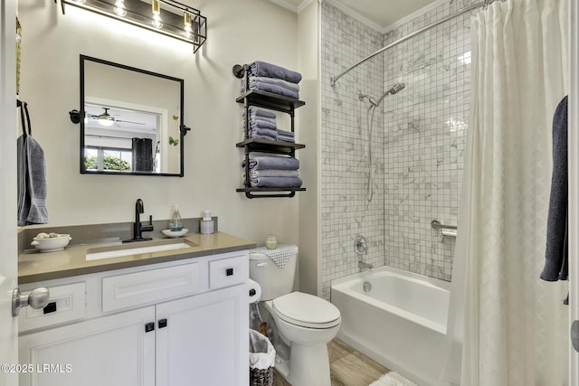 1619 Promenade Ln, Okatie, SC 29909 - full bathroom featuring shower / bath combo, vanity, toilet, wood finished floors, and crown molding