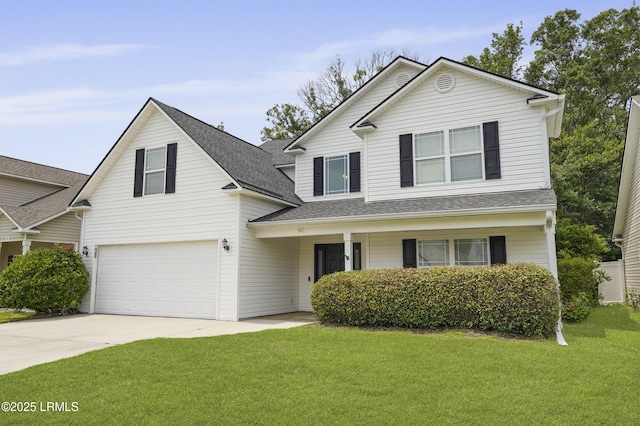 93 Heartstone Cir, Bluffton, SC 29910 - traditional-style home featuring a garage, concrete driveway, a front lawn, and roof with shingles
