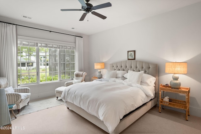 bedroom featuring carpet floors and ceiling fan