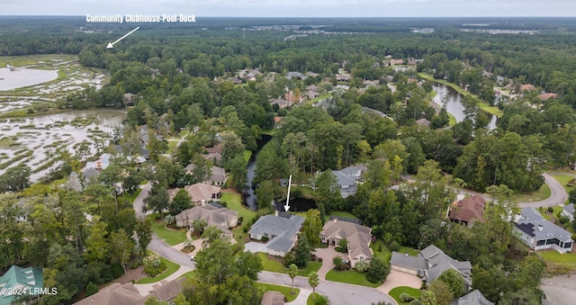 aerial view featuring a water view