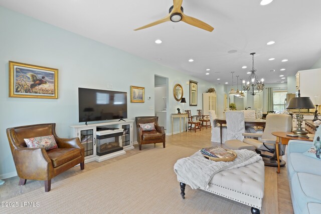 127 Kings Creek Dr, Bluffton, SC 29909 - living area featuring recessed lighting, a chandelier, and ceiling fan