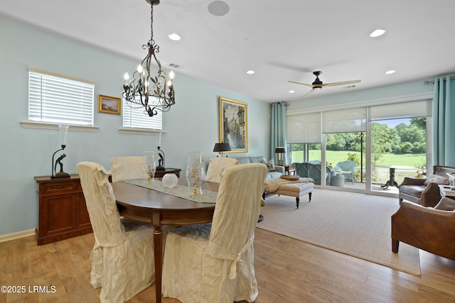 127 Kings Creek Dr, Bluffton, SC 29909 - dining space with plenty of natural light, light wood-style floors, recessed lighting, ceiling fan, and a chandelier