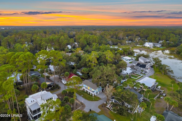 view of aerial view at dusk