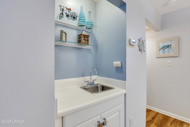 interior space featuring wood-type flooring and sink