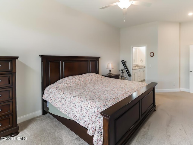 1872 Hearthstone Lake Dr, Ridgeland, SC 29936 - bedroom with light carpet, baseboards, ceiling fan, and ensuite bath