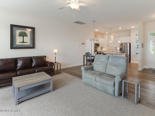 1872 Hearthstone Lake Dr, Ridgeland, SC 29936 - living area with a ceiling fan, wood finished floors, baseboards, and recessed lighting