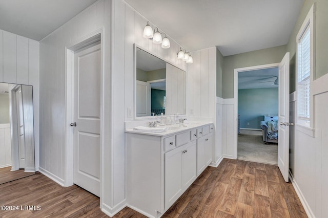 bathroom featuring hardwood / wood-style flooring and vanity