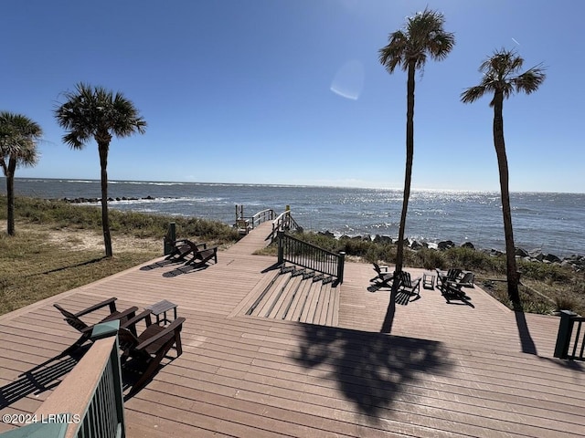 exterior space with a water view