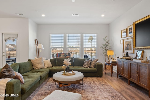 living room with hardwood / wood-style flooring