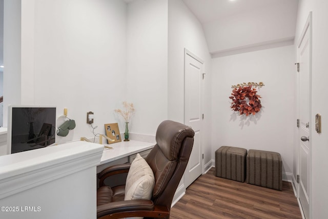 office with dark wood-type flooring