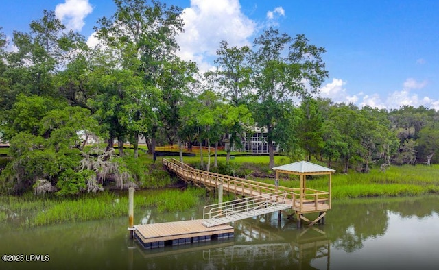 dock area featuring a water view