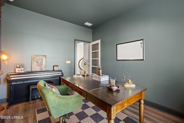 office space featuring dark hardwood / wood-style flooring