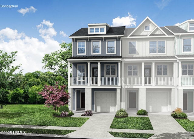 419 Parkside Commons, Bluffton, SC 29910 - view of front of property with a standing seam roof, a front lawn, roof with shingles, and a garage