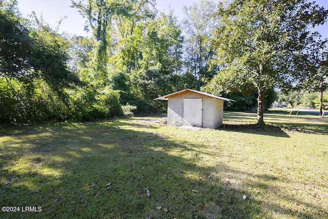 view of yard with a storage unit