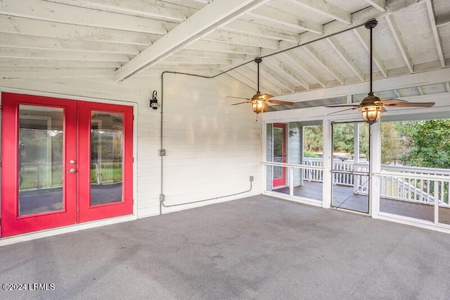 view of patio with ceiling fan and french doors