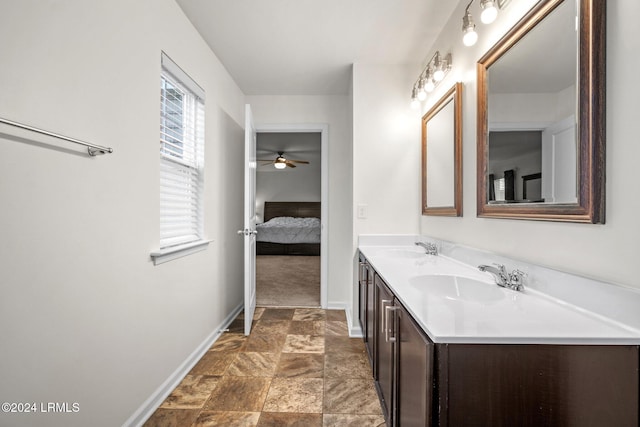 bathroom with vanity and ceiling fan