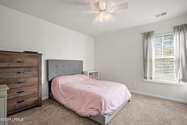 bedroom with carpet floors and ceiling fan