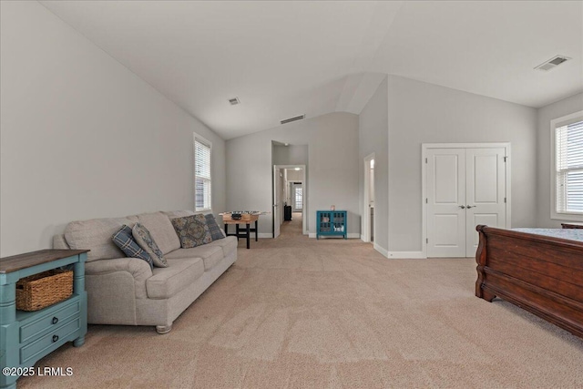 3614 Oyster Bluff Dr, Beaufort, SC 29907 - living area with lofted ceiling, plenty of natural light, and light colored carpet