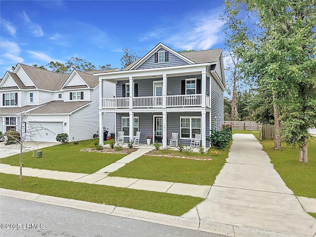 3614 Oyster Bluff Dr, Beaufort, SC 29907 - view of front of home with a front lawn, fence, covered porch, a garage, and driveway
