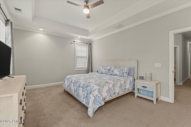 3614 Oyster Bluff Dr, Beaufort, SC 29907 - carpeted bedroom with baseboards, a raised ceiling, visible vents, and ornamental molding