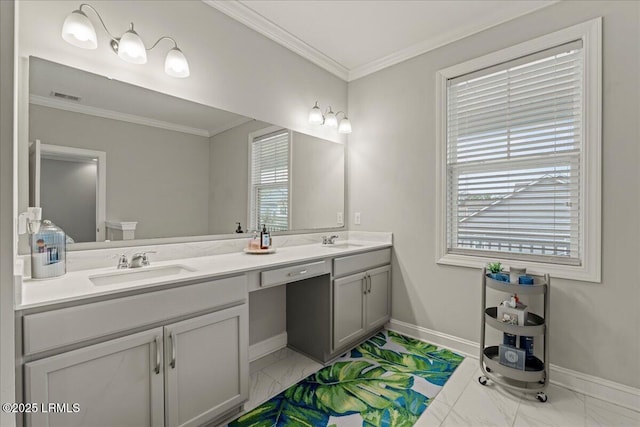 3614 Oyster Bluff Dr, Beaufort, SC 29907 - full bath with ornamental molding, baseboards, and a sink