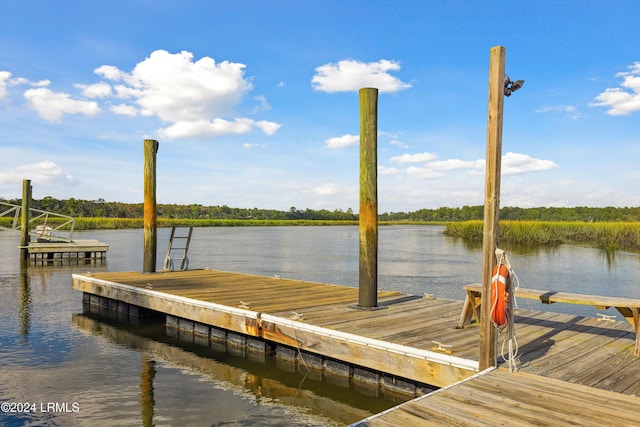 view of dock with a water view