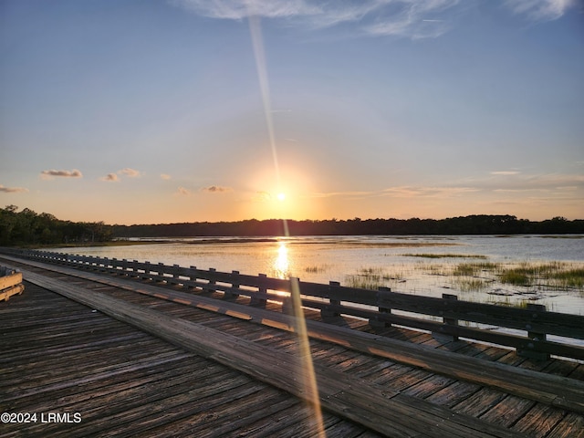 view of dock with a water view