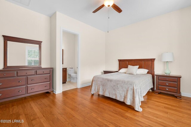 222 Hampton Lake Dr, Bluffton, SC 29910 - bedroom with light wood-style floors, baseboards, ceiling fan, and connected bathroom