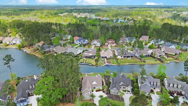 222 Hampton Lake Dr, Bluffton, SC 29910 - aerial view with a residential view, a water view, and a wooded view