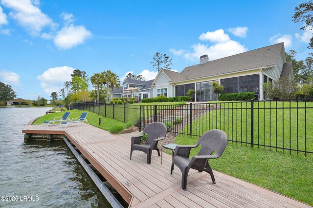 222 Hampton Lake Dr, Bluffton, SC 29910 - dock area with a lawn, fence, and a water view