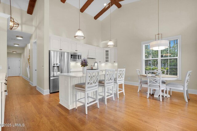 222 Hampton Lake Dr, Bluffton, SC 29910 - kitchen featuring light countertops, stainless steel appliances, a ceiling fan, and high vaulted ceiling